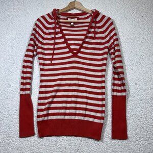 Vtg American Eagle Y2K Womens Striped Fitted V Neck Hoodie Sweater Top M Grunge